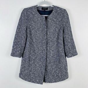 Talbots Size XS Boucle Tweed Snap Button Jacket Navy Blue Career Casual